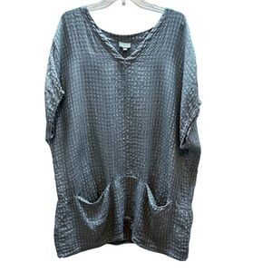 Niche Nilgun Derman Lagenlook Textured Pebble Linen Tunic Top Cover Up Blouse XL
